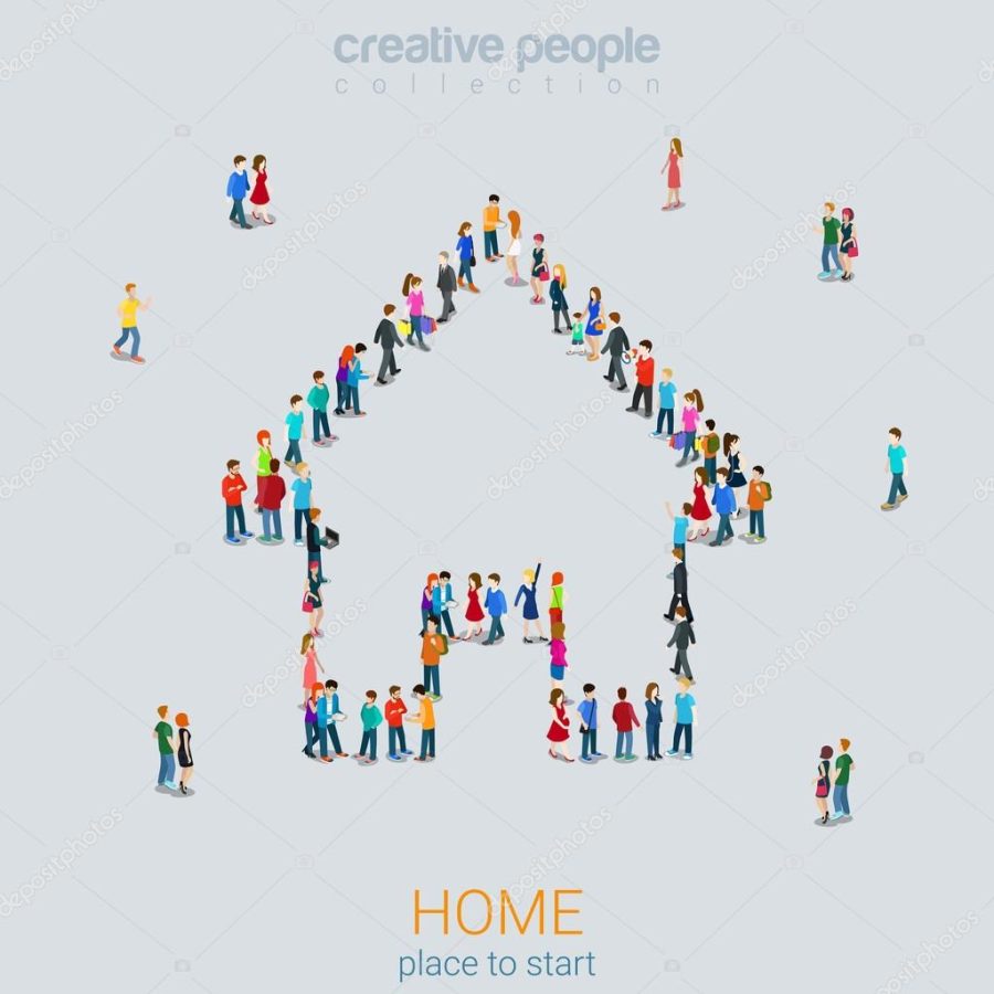 Home sign shape crowd