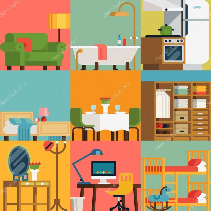 Interior design room types icons