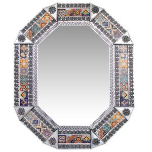Large Octagonal Talavera Tile Mirror - Natural Finish
