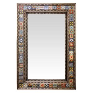 Large Talavera Tile Mirror Frame - Oxidized Finish