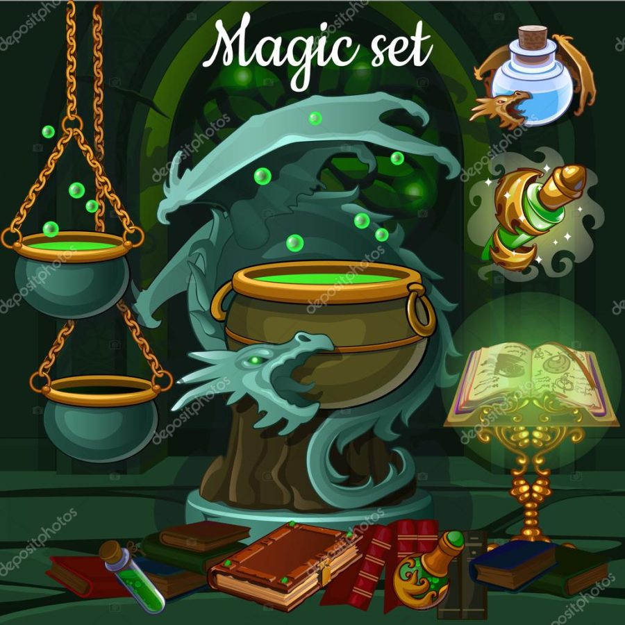 Magic set of tools for witchcraft and spells