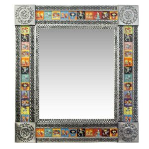 Medium Talavera Tile Mirror - Day of the Dead - Natural Finish
