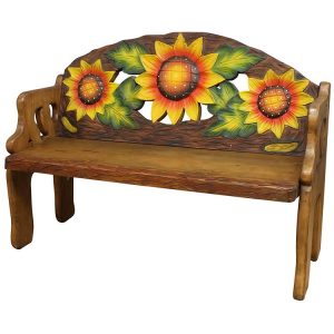 Mexican Rustic Sunflower Carved Double Bench
