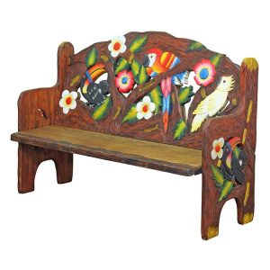Mexican Rustic Toucan Carved Triple Bench