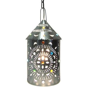 Mexican Tin Merida Lantern with Marbles: Natural Finish