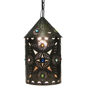 Mexican Tin Toluca Lantern with Marbles: with Oxidized Finish
