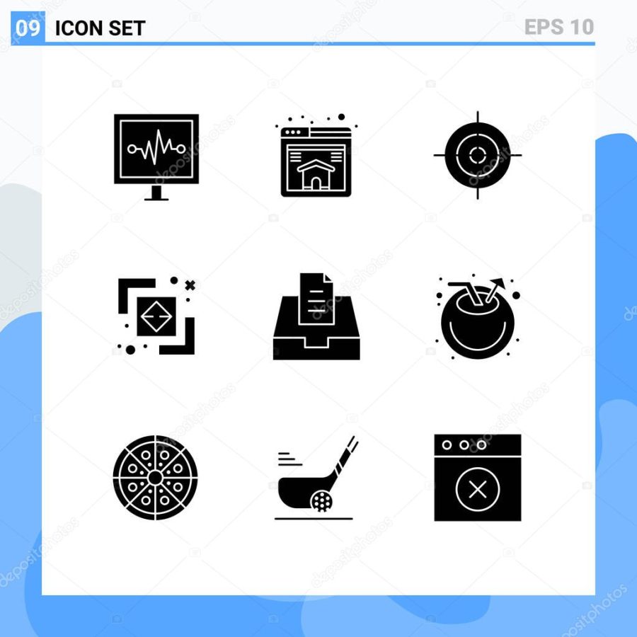 Mobile Interface Solid Glyph Set of 9 Pictograms of beach, mail, interface, inbox, finder Editable Vector Design Elements