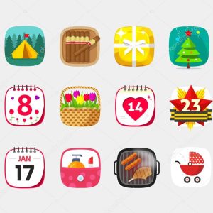 Mobile app icons vector set isolated on gray background