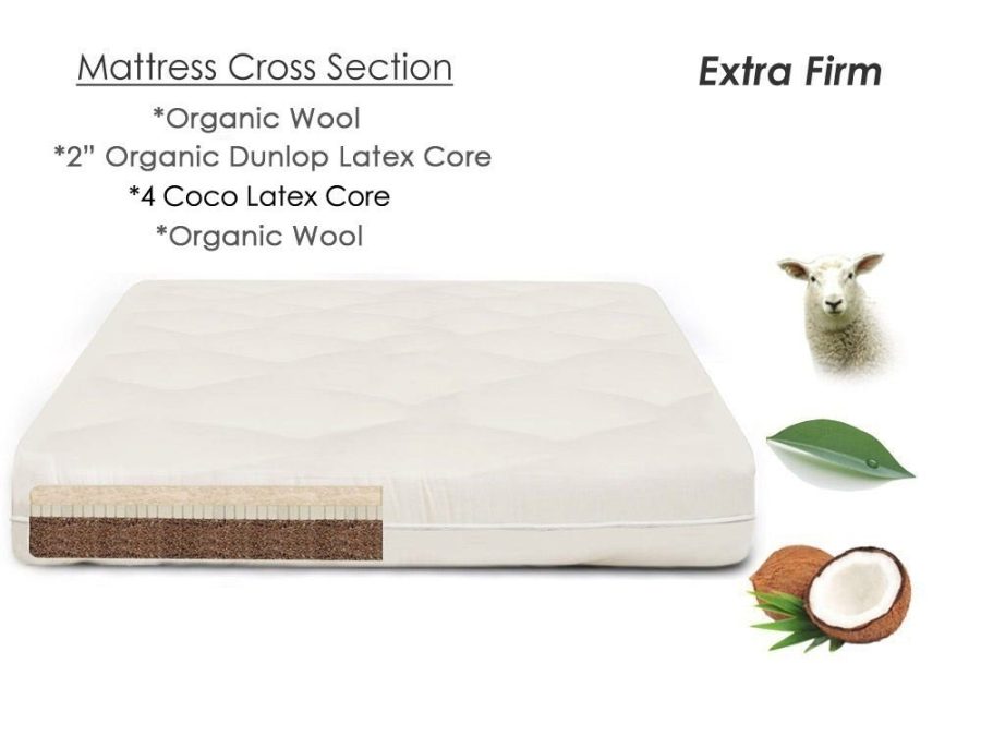 Organic Cocorest Oeko Tex Certified Coconut Mattress - 4" Coconut 2" Latex & Wool - 8 Inch Extra Firm - The Futon Shop