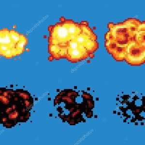 Pixel Art Video Game Explosion Animation Vector Frames