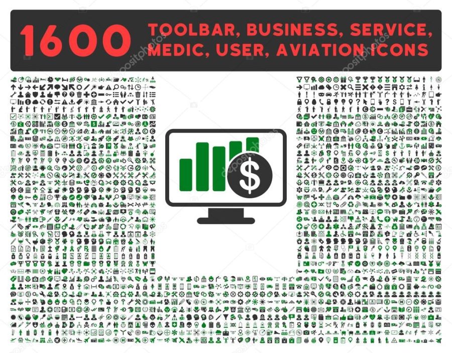 Sales Monitor Icon with Large Pictogram Collection