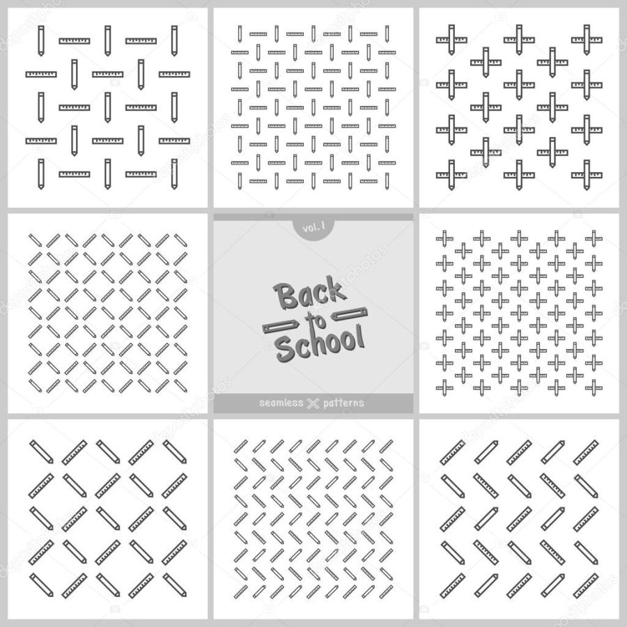 School design vector elements, pattern retro collection (white)