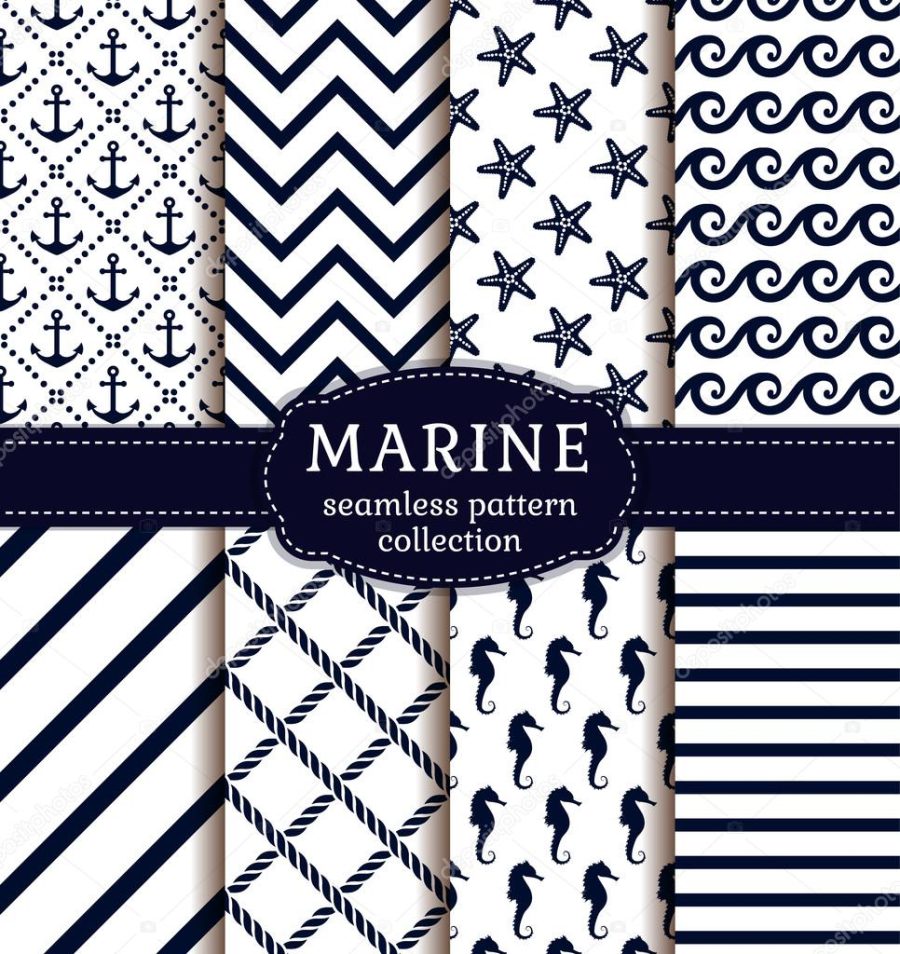 Sea and nautical patterns set.