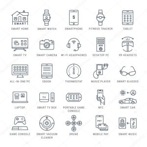 Set Vector Flat Line Icons Smart Device
