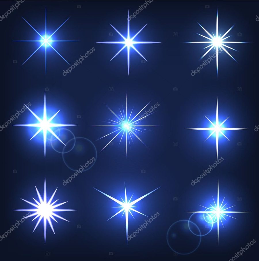 Set forms of sparks. Shining star on a blue background