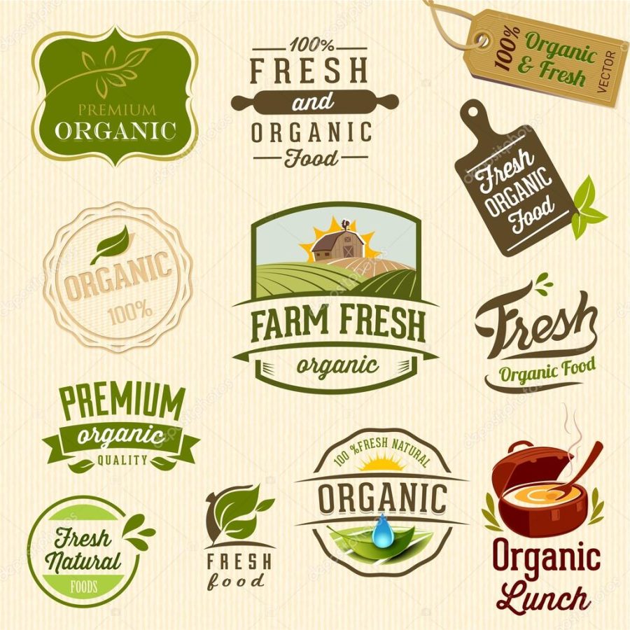 Set of Fresh Organic Labels and Elements