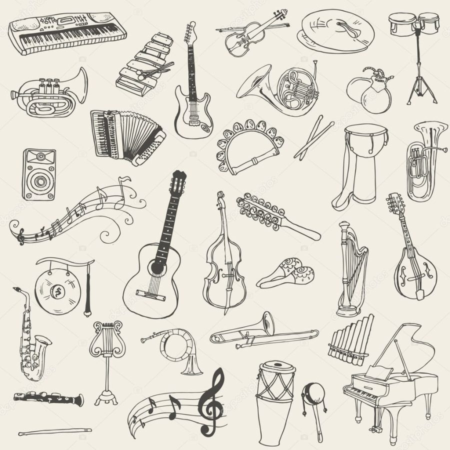Set of Music Instruments - hand drawn in vector