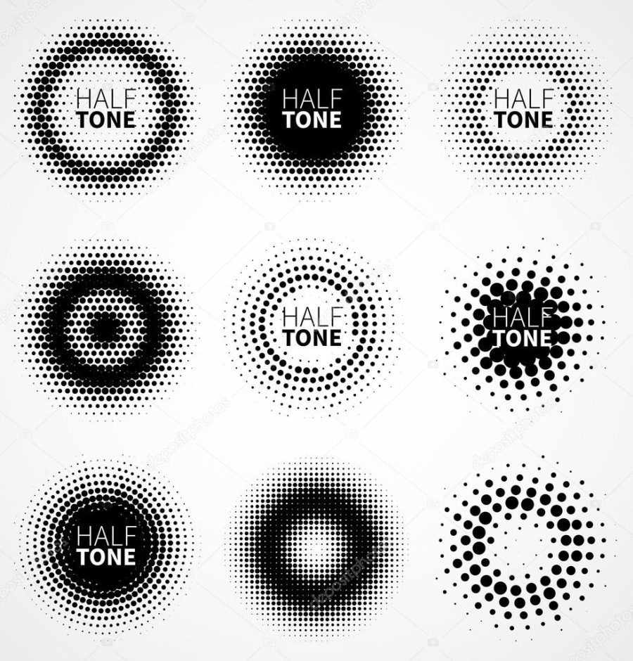 Set of abstract halftone design elements