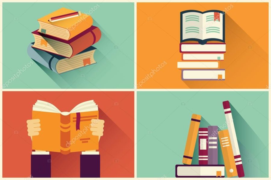 Set of books in flat design, vector illustration