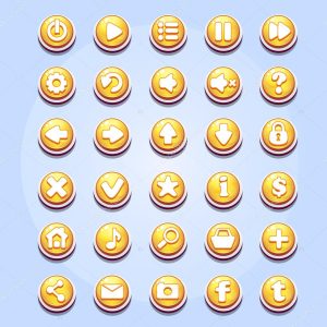 Set of different buttons for computer games Valentine's Day