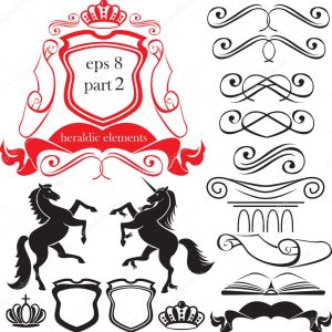 Set of heraldic silhouettes elements