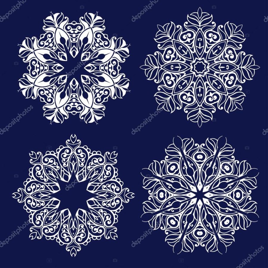 Set of openwork Christmas decorations. Laser cutting template. Collection of snowflakes for laser cutting