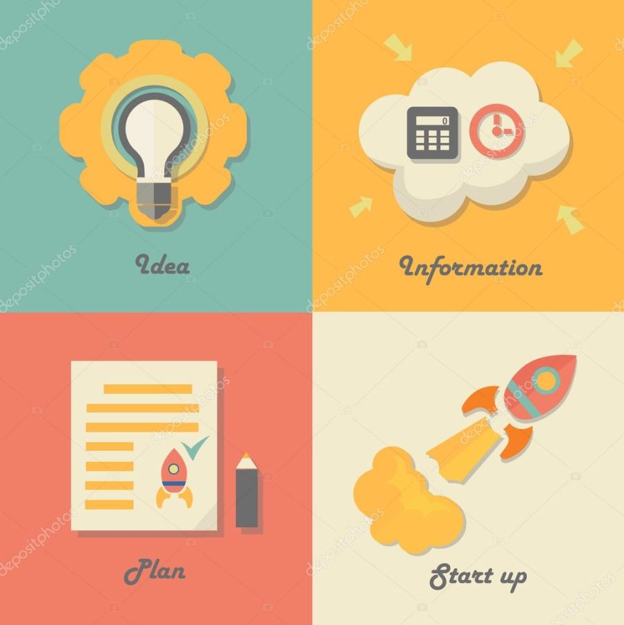 Set of start up icons for new business, ideas, innovation and development.