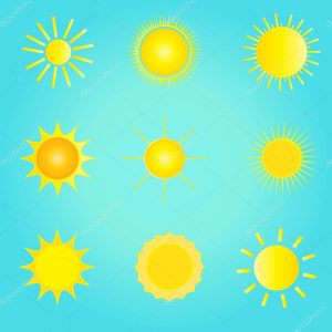 Set of the sun icon elements on blue background. For Art, Print, web design. Vector Illustration