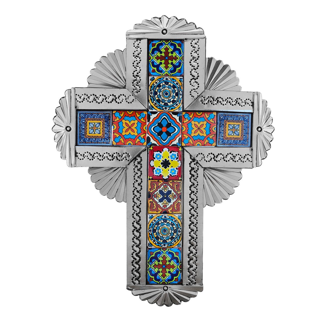 Small Tin and Tile Cross - Natural Finish