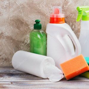 Spring cleaning of house. Cleaning supplies set
