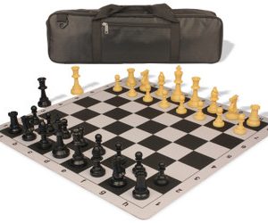 Standard Club Carry-All Plastic Chess Set Black & Camel Pieces with Lightweight Floppy Board - Black
