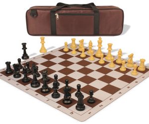 Standard Club Carry-All Plastic Chess Set Black & Camel Pieces with Lightweight Floppy Board - Brown
