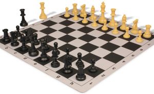 Standard Club Plastic Chess Set Black & Camel Pieces with Lightweight Floppy Board - Black