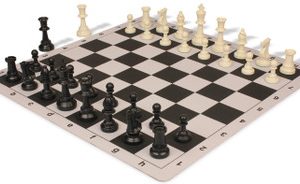 Standard Club Plastic Chess Set Black & Ivory Pieces with Lightweight Floppy Board - Black