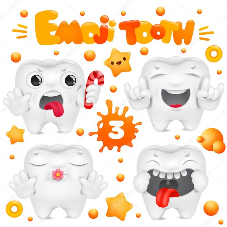 Tooth cartoon emoji character in various emotions collection