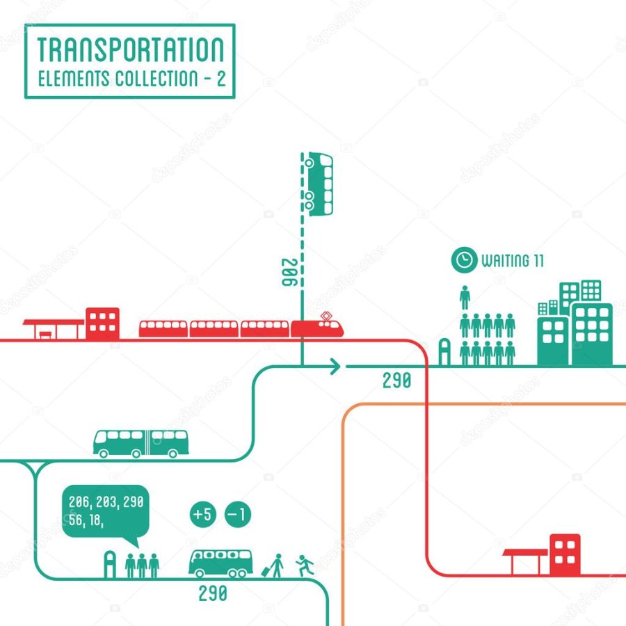 Transportation infographics - graphic elements collection 2, bus routes & train station