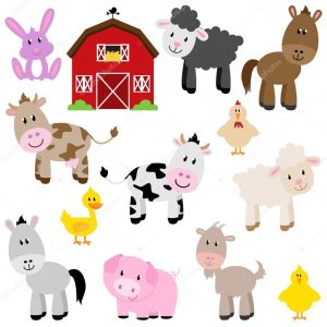 Vector Collection of Cute Cartoon Farm Animals and Barn