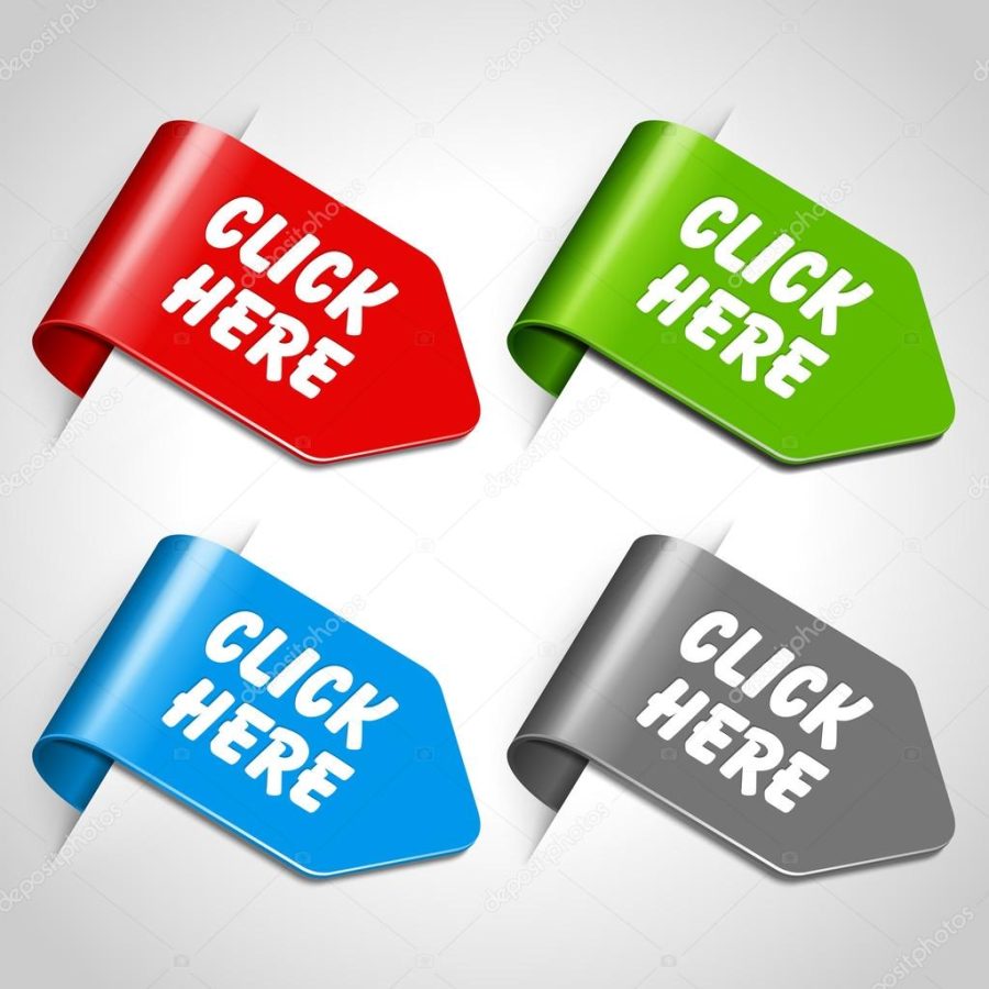 Vector arrow stickers set with click here message. Eps 10