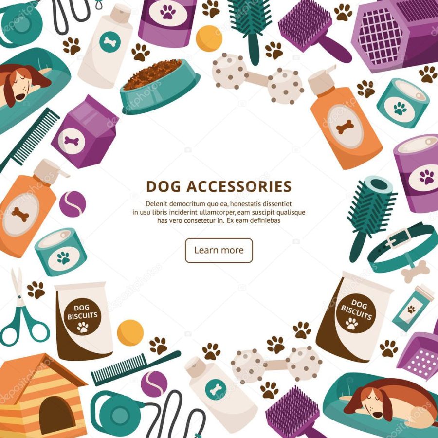 Vector banner for pet shop to sale goods and supplies for care dog.