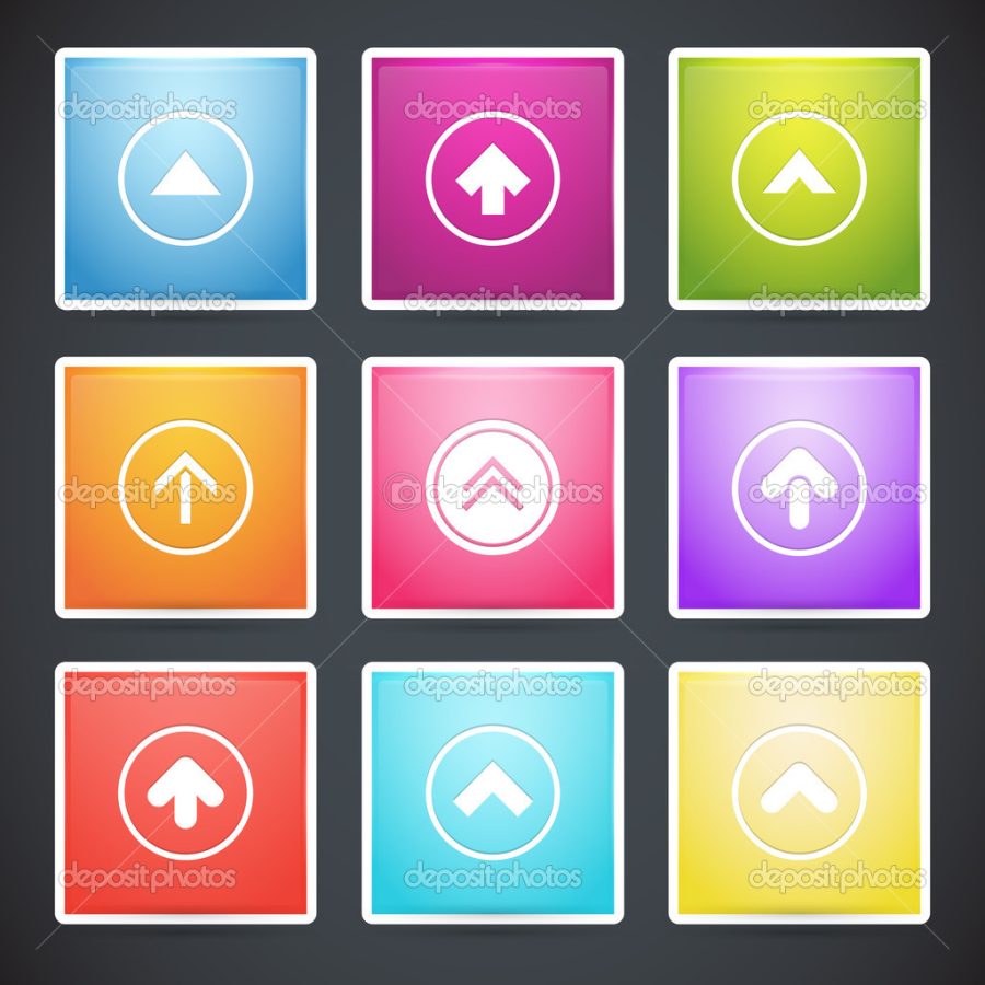 Vector set of different colorful arrows buttons.