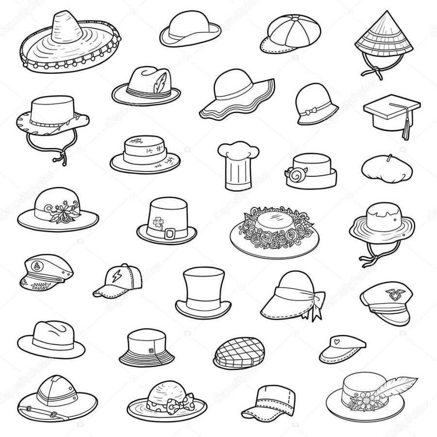 Vector set of hats, black and white collection of clothes and accessories