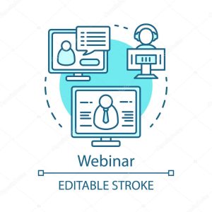 Webinar blue concept icon. E-learning idea thin line illustration. Web-based video conference. Web seminar. Online courses, classes. Remote education. Vector isolated outline drawing. Editable stroke
