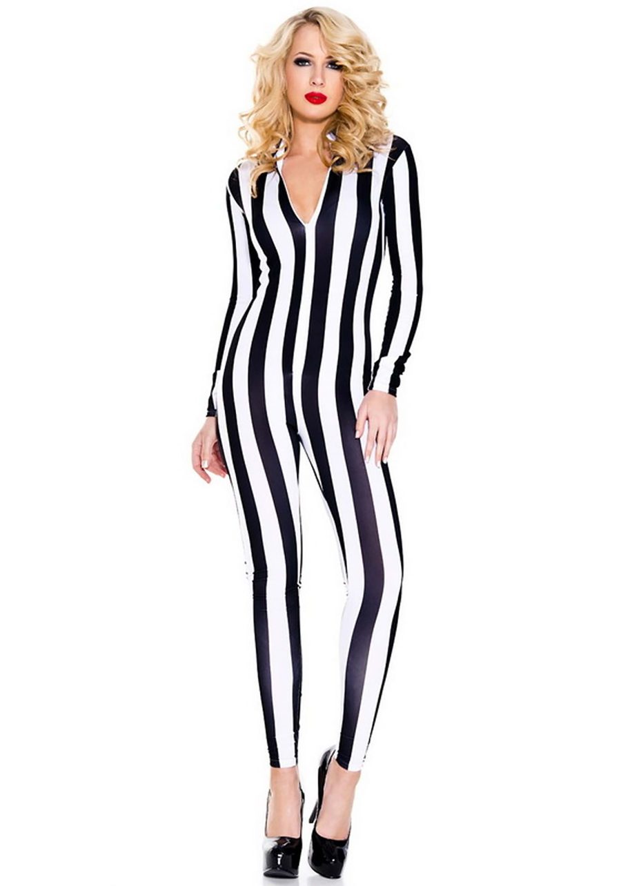 Women's Black and White Stripe Costume Jumpsuit