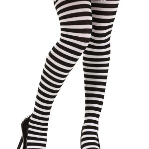 Women's Black/White Striped Tights