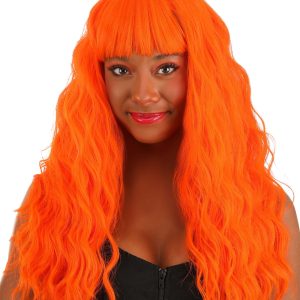 Women's Fiery Orange Long Wavy Wig