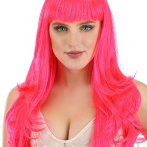 Women's Hot Pink Long Wavy Wig