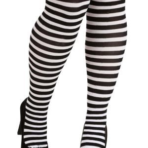 Women's Plus Size Black/White Striped Tights