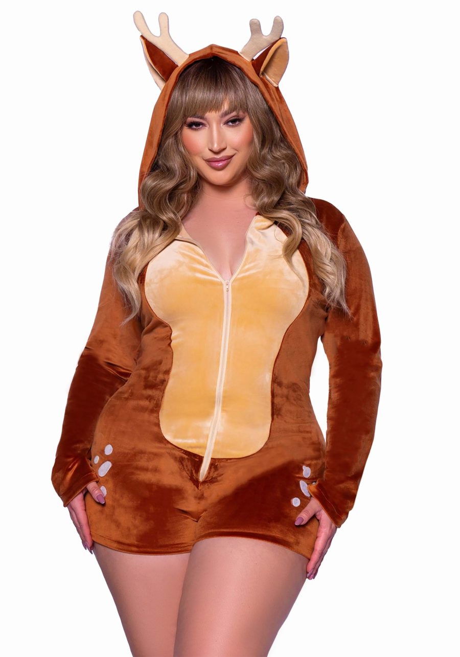 Women's Plus Size Sexy Plush Fawn Romper Costume