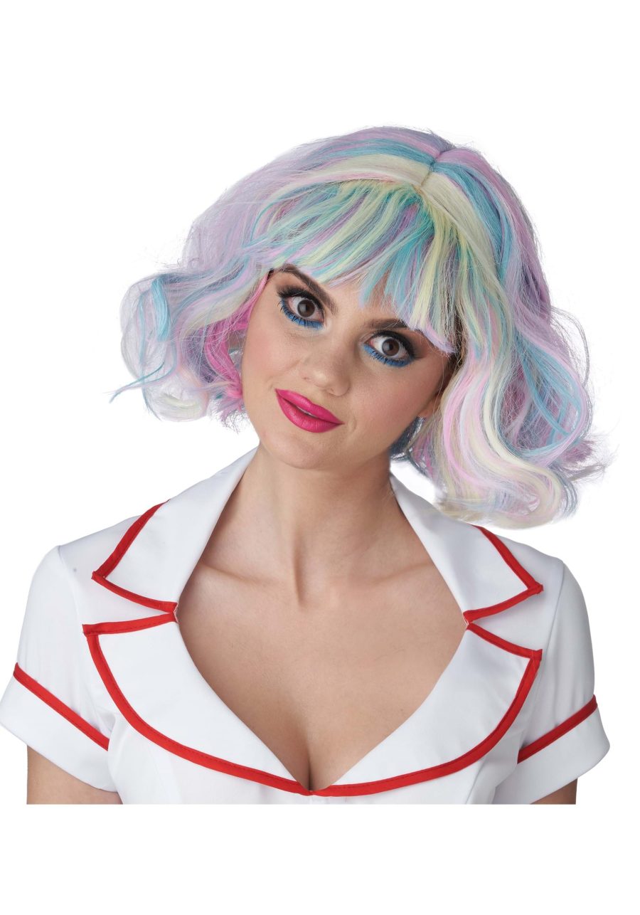 Women's Short Pastel Rainbow Wig