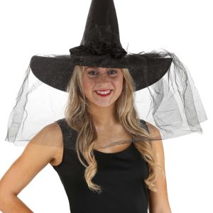 Women's Sparkly Black Witch Hat